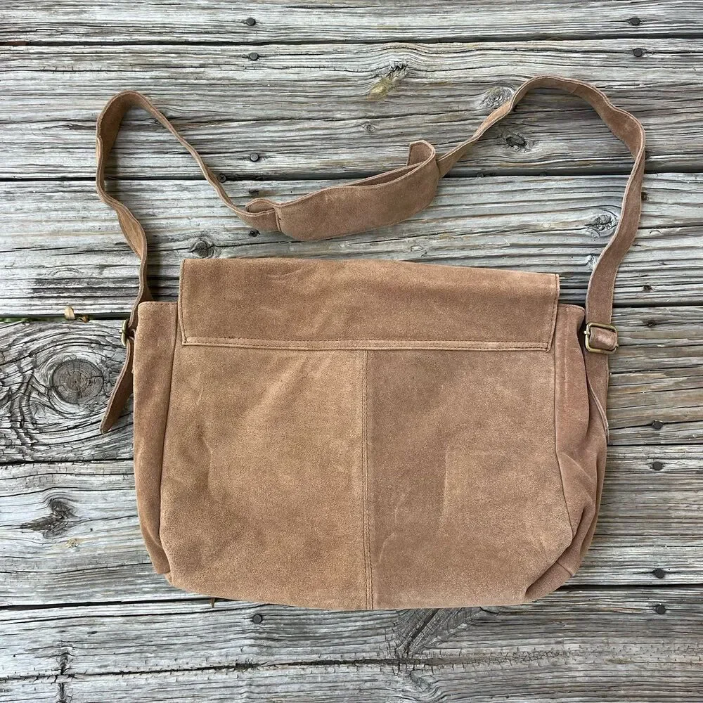 NWOT, Free People Suede Messenger Laptop Bag in Brown